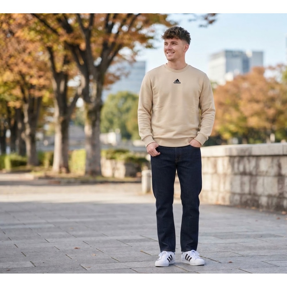 Adidas Mens Beige Crewneck Sweatshirt Badge of Sport Fleece Pullover Size M NWOT